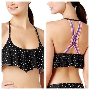 Space Dot Printed Flounce Bikini Swim Top